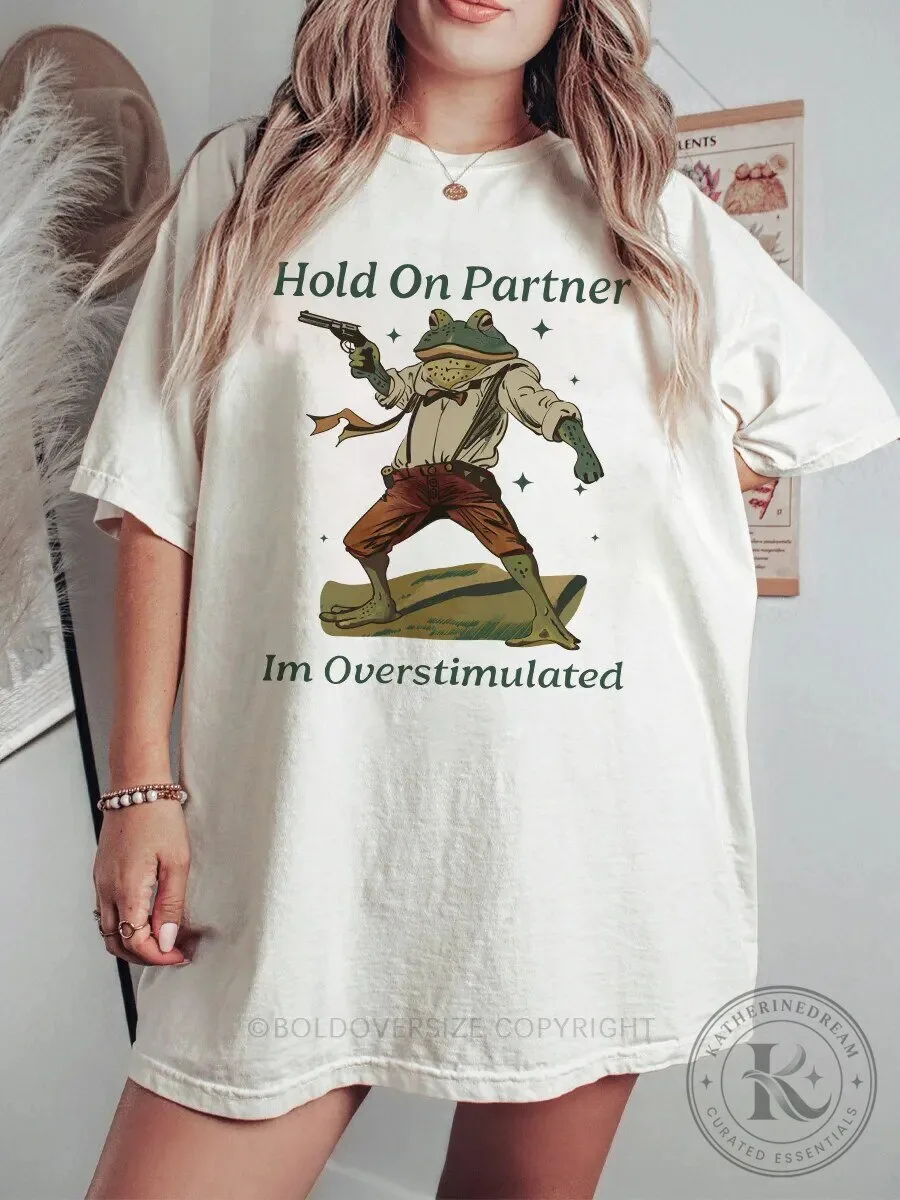 Overstimulated Frog Cowboy Hold On Partner Funny Vintage T-Shirt