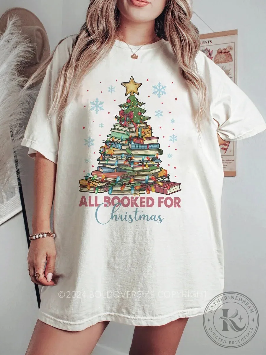 All Booked For Christmas Tree Bookshelf Reading Holiday T-Shirt