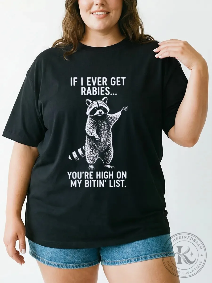 Funny Raccoon Rabies Biting List Humor Graphic T-Shirt