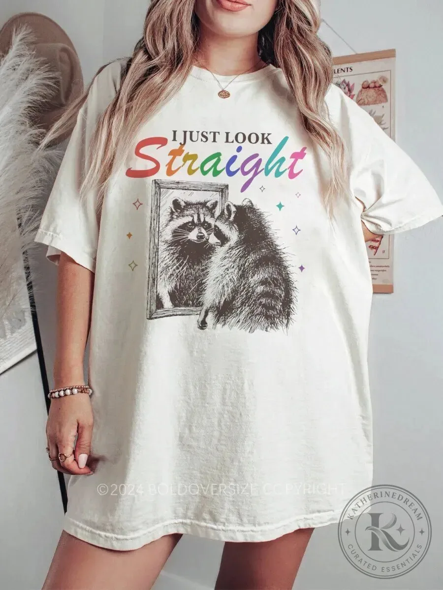 Vintage Raccoon I Just Look Straight LGBTQ Pride T-Shirt