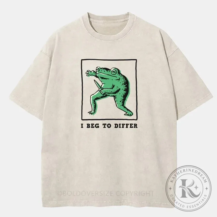 Vintage I Beg To Differ Frog With Knife Funny Washed T-Shirt