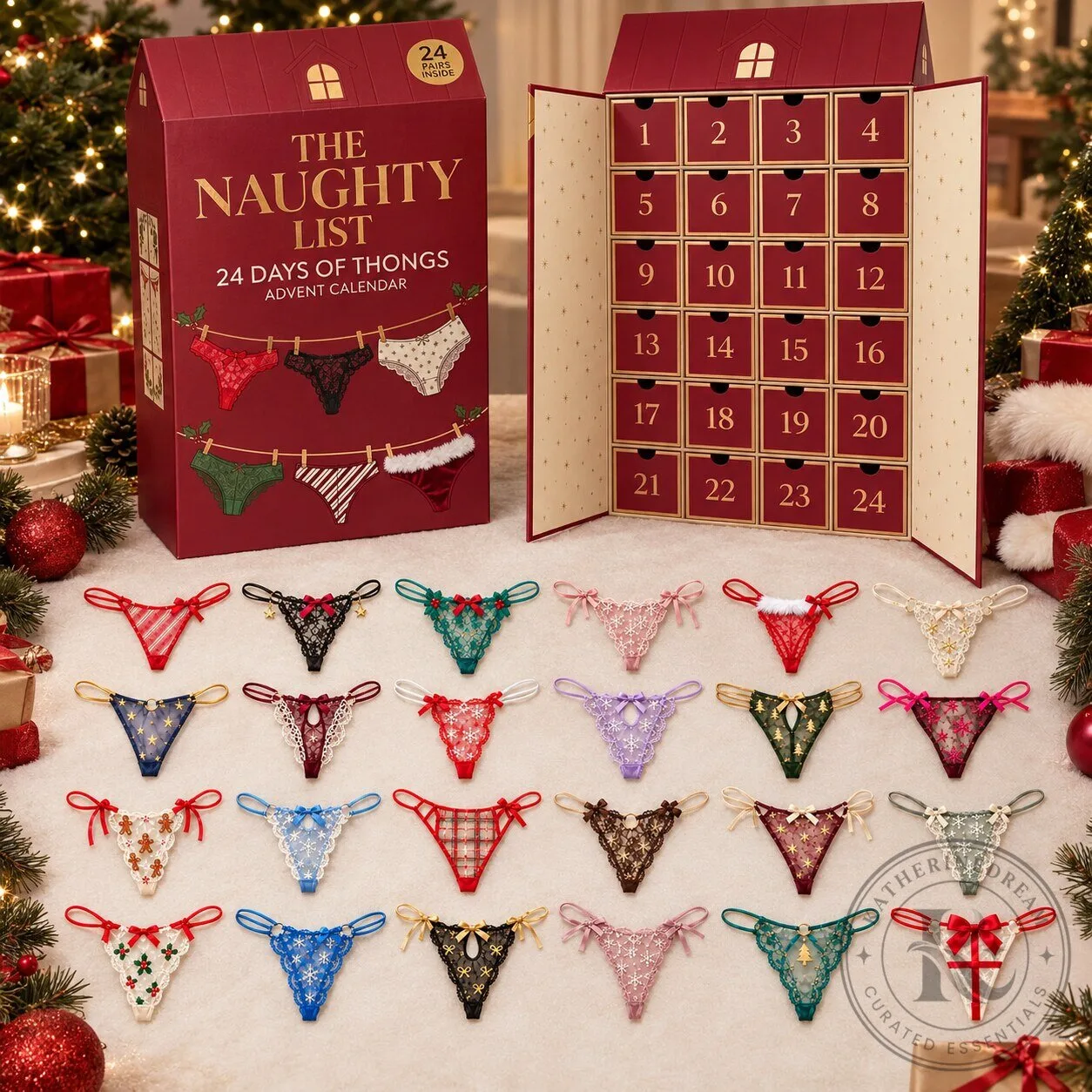 The Naughty List 2026 Advent Calendar – 24 Pairs of Christmas Thongs Ornaments