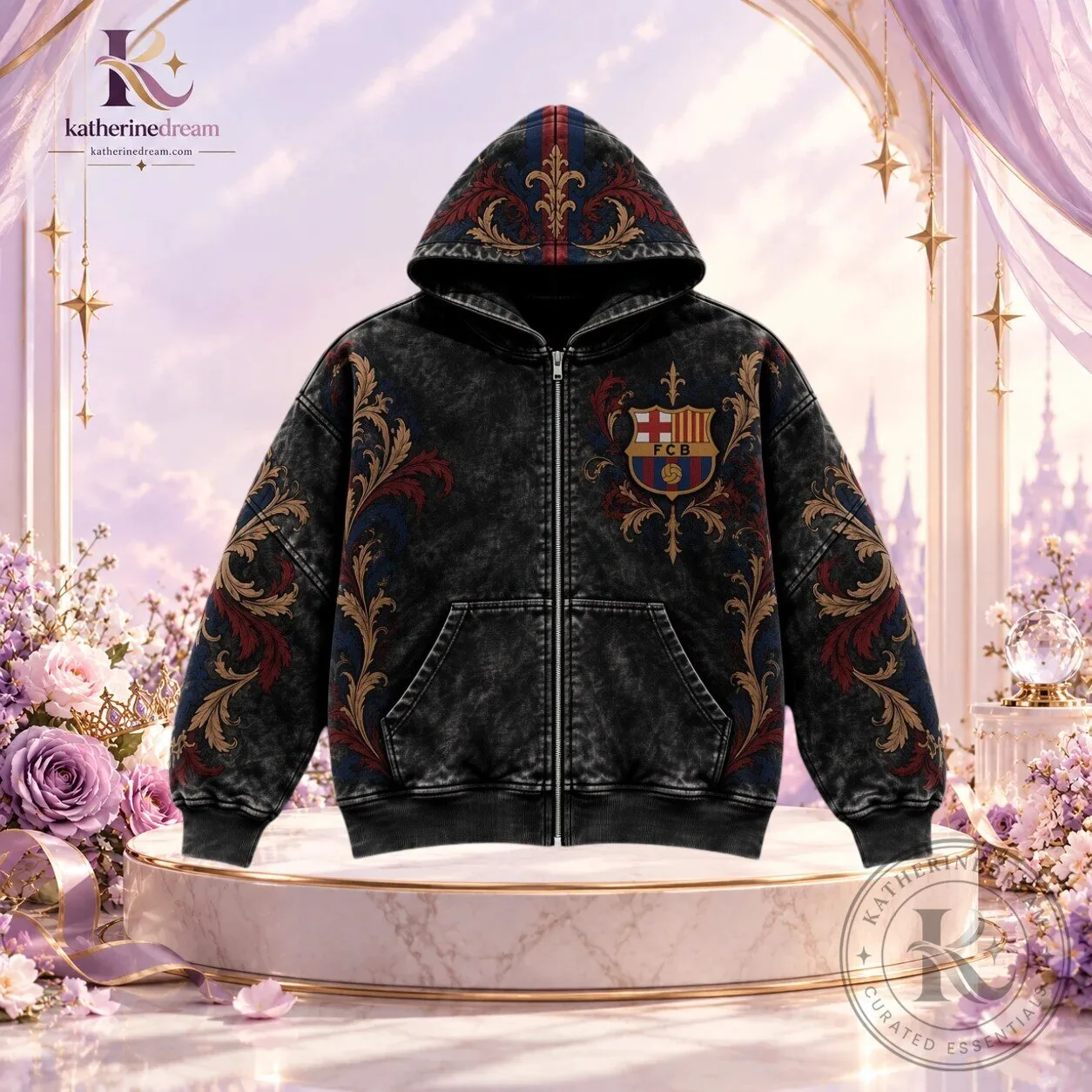 FC Barcelona Baroque Full-Zip Hoodie with Hood & Sleeve Zippers
