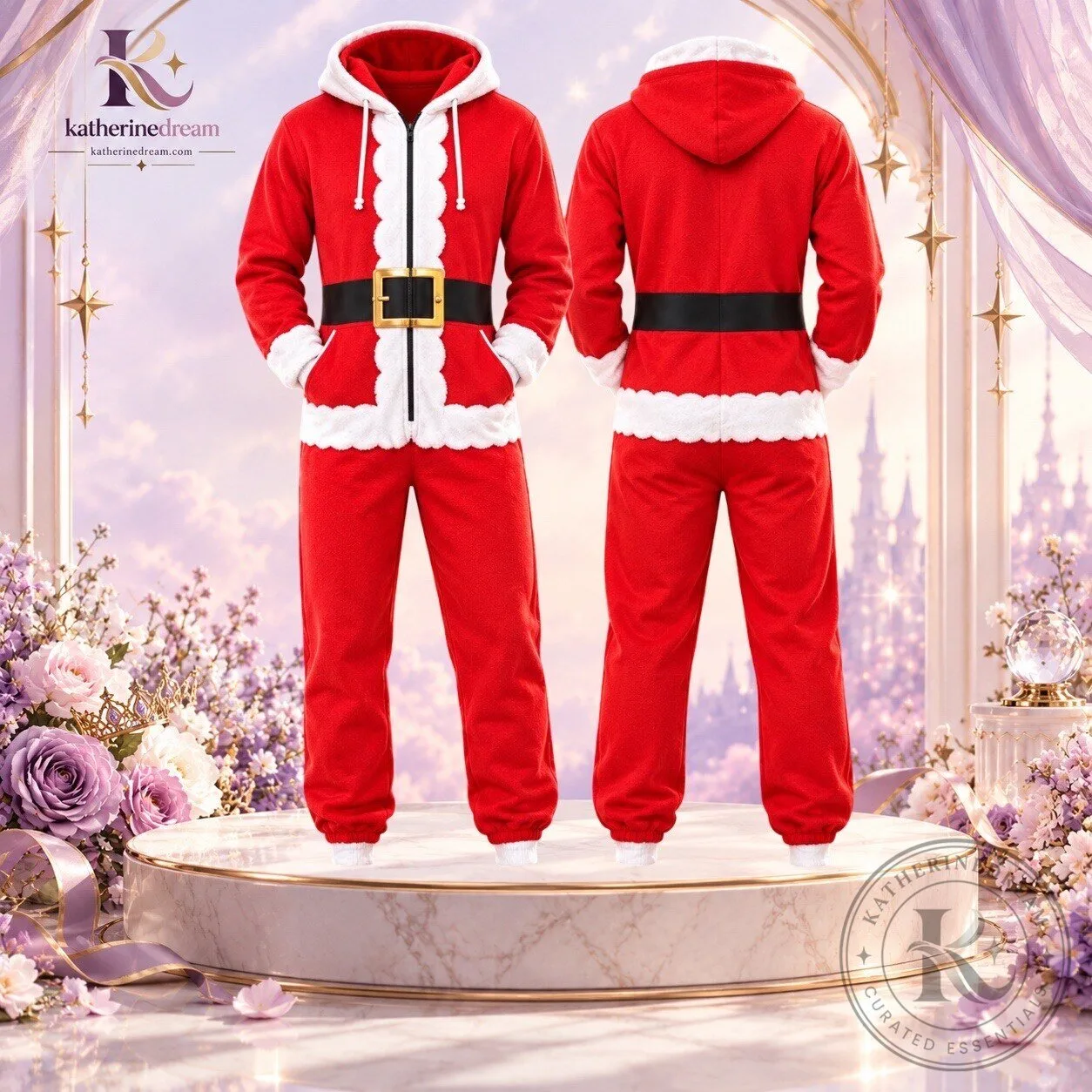Santa Claus One-Piece Pyjamas Jumpsuit – Funny Red Hooded Christmas Onesie