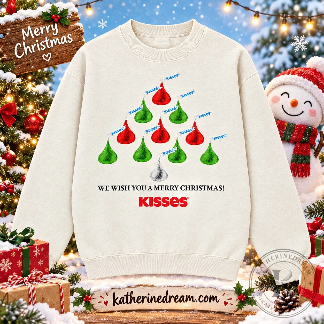 Hershey Kisses Christmas Tree Sweatshirt 2026 – Funny Candy Christmas Crewneck, Holiday Gift Pullover