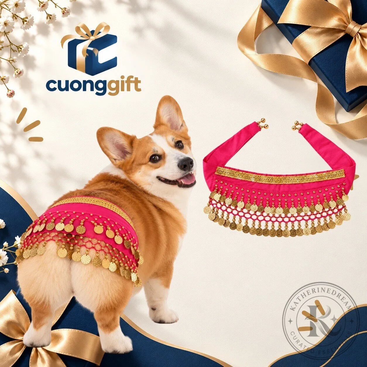 Wiggle&Jingle Jingle Scarf Costume for Dogs – Festive Belly Dance Limited Edition 5 Wiggle&Jingle Jingle Scarf Costume for Dogs – Festive Belly Dance Limited Edition