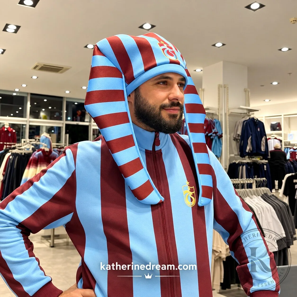 Trabzonspor Egyptian Pharaoh Hat – Blue and Burgundy Striped Football Fan Hat Special Edition 2026 8 Trabzonspor Egyptian Pharaoh Hat – Blue and Burgundy Striped Football Fan Hat Special Edition 2026